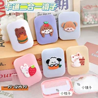 Cartoon folding brush for students, small handheld mirror, 2 in 1