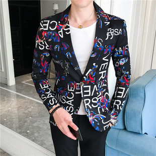2022 Spring and Autumn new fashion trendy men's letter printed small suit floral suit men's suit wholesale