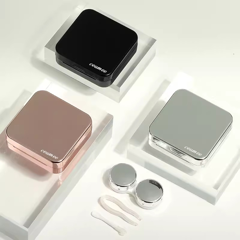 High-End Coated Contact Lens Case Square Metallic Contact Lens Case with Mirror Printable Solid Color Wholesale High-End Coated Contact Lens Case Square Metallic Contact Lens Case with Mirror Printable Solid Color Wholesale