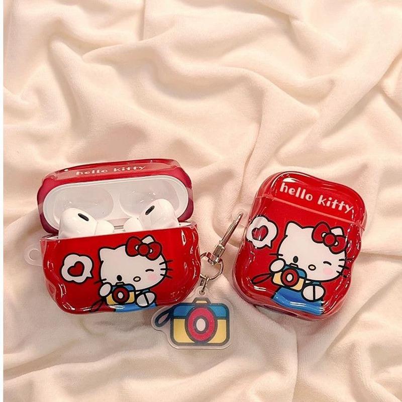 Rojo para fotos kt gatos para airpods 4 generación 5 generación caso de protección bluetooth airpodspro3 / 2 auriculares