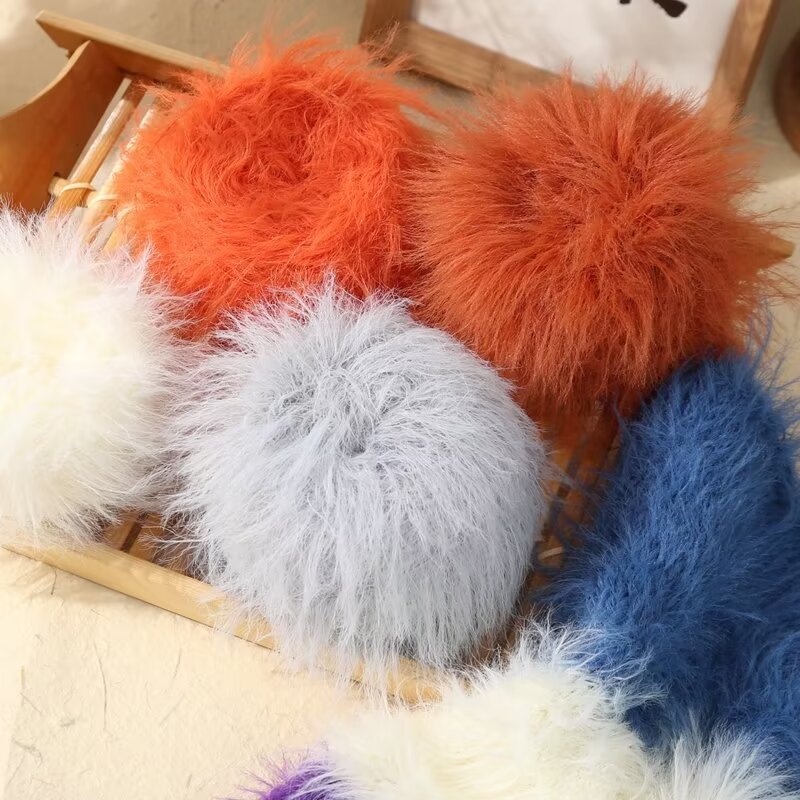 4CM Long Wool Imitation Mink Wool Feather Line Thin Line Hand Mixed Line Knitted Scarf Hat Hook Doll Long Wool