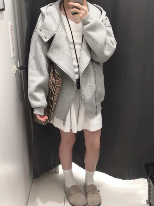 美式高街设计感双拉链开衫秋冬新款高级百搭通勤慵懒斜拉链外套女|undefined