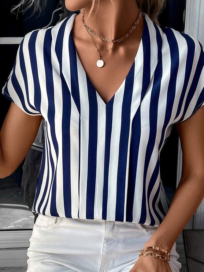 Pullovers Placket Type Regular Sleeve Sleeve Type Wholesale Women's Simple Style Stripe Short Sleeve Printing Blouses