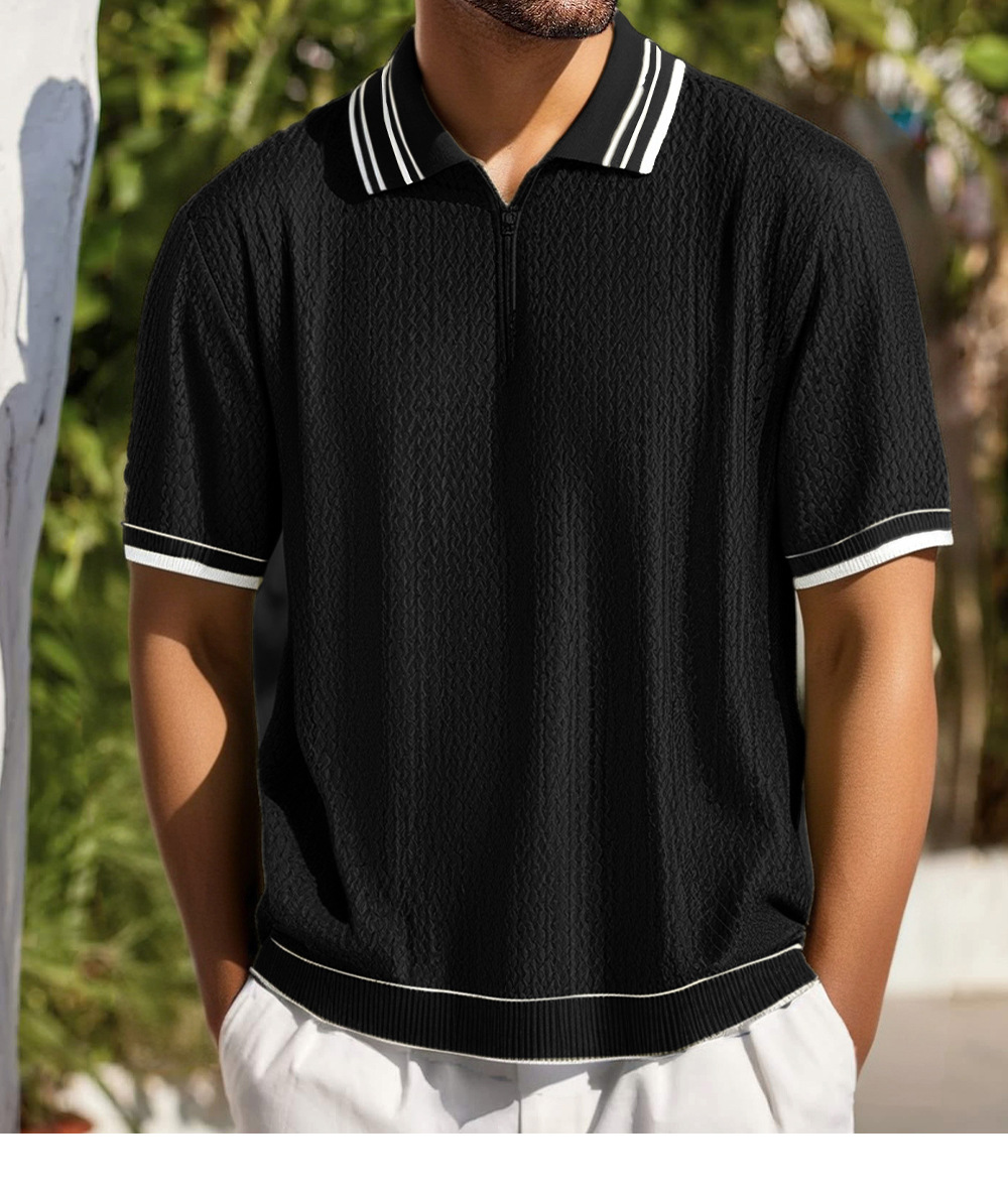 Men's fancy jacquard knit polo shirt