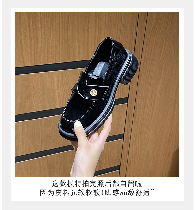 Giày lười nữ Mary Jane da bóng đế dày gót vuông, gót 3–6 cm — Màu đen mặt bóng, Màu đen mờ chi tiết 6