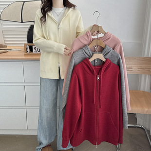 plus size sweater women's cardigan 2024 autumn and winter new chubby girl fashion double zipper padded hooded sweater coat