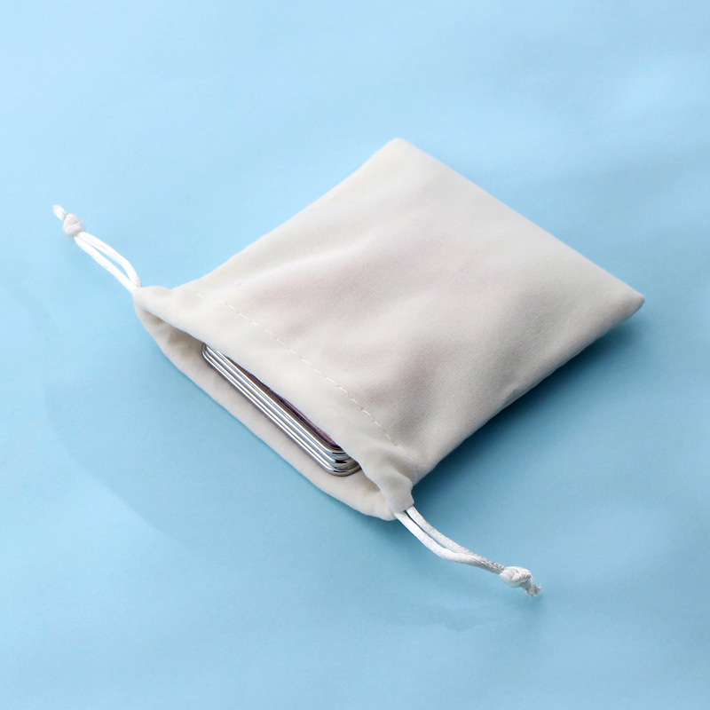 【一个起批】深圳绒布工厂直销优质米白绒布袋拉绳束口袋现货秒发