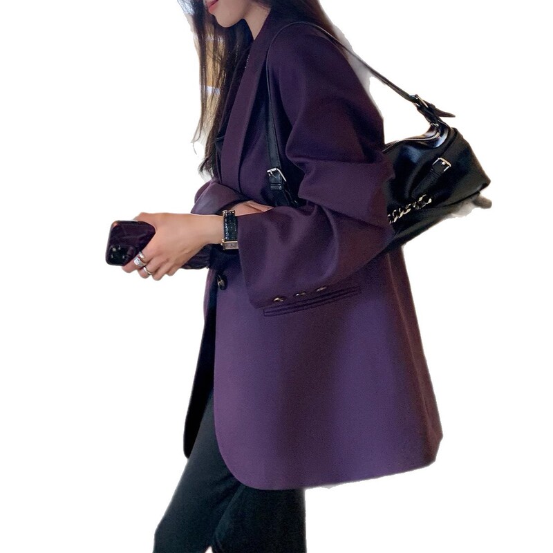 预售西装外套女紫色2025年春秋季新款宽松设计感设计职业休闲通勤|undefined