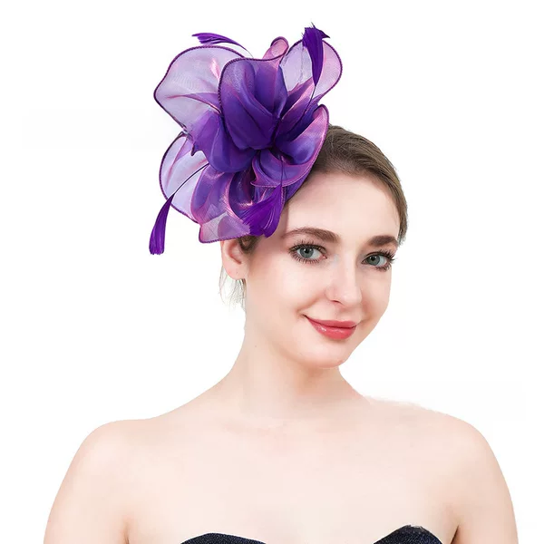 Europe and the United States hot selling organza bride feather headdress horse racing festival hat stage performance catwalk hair accessories cross-border supply
