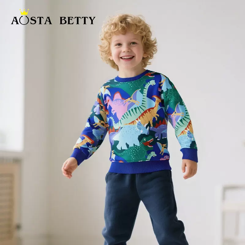 25秋季新款儿童卫衣欧美风时尚男童卫衣恐龙印花中小童圆领运动衫