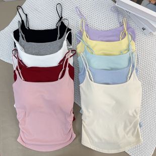 Dopamine Beautiful RC Cotton Pleated Design Camisole Women's Adjustable Chest Pad Slim Fit Slimming Beautiful Back 213#