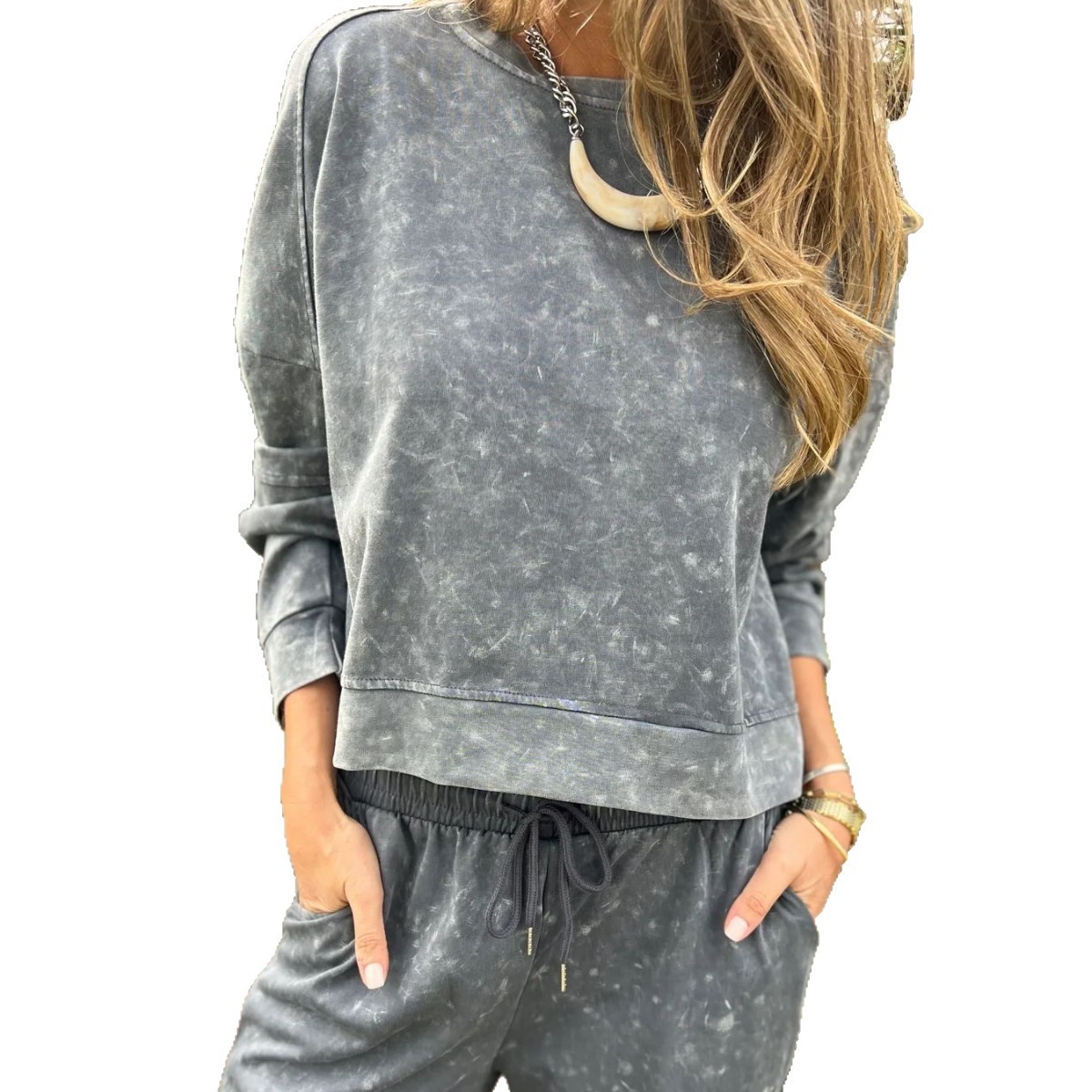 2025 European And American Cross-Border Hot-Selling New Autumn Winter Women's Casual Versatile Lace-Up Round Neck Long_ecoleips.com