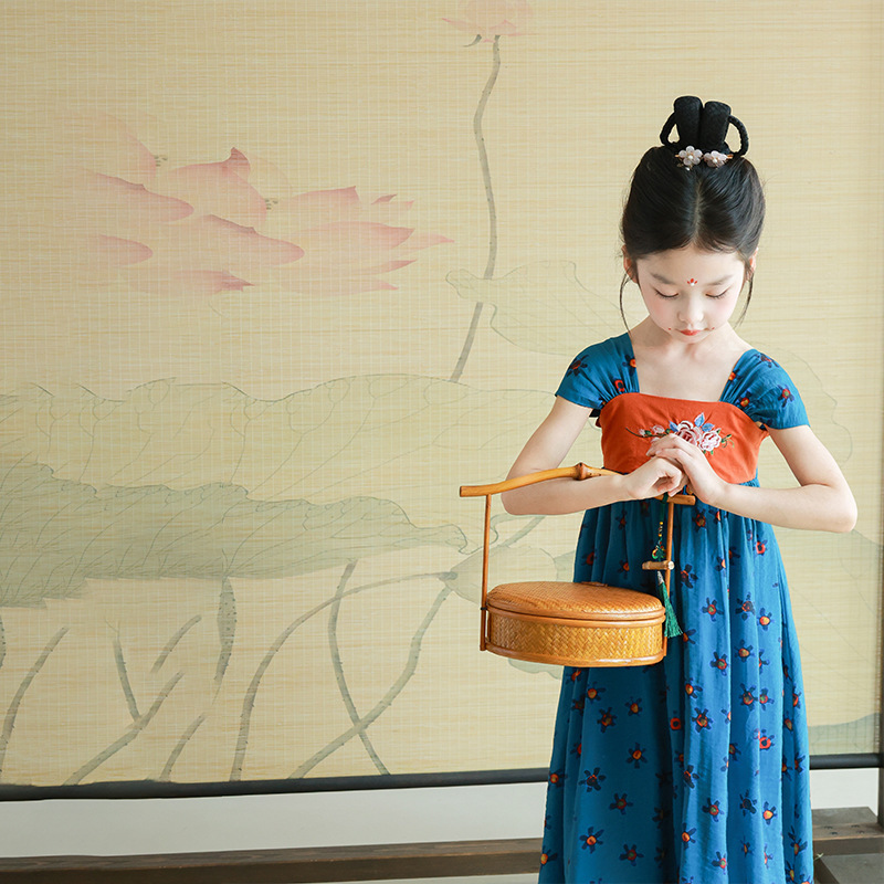 女の子唐風刺繍サスペンダースカート 2025 夏の新子供の漢服ノースリーブドレスミッドレングスチャイナドレス|undefined