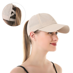 Foreign trade wholesale women's spring and summer new mesh quick-drying cross ponytail cap baseball cap outdoor leisure sunscreen cap