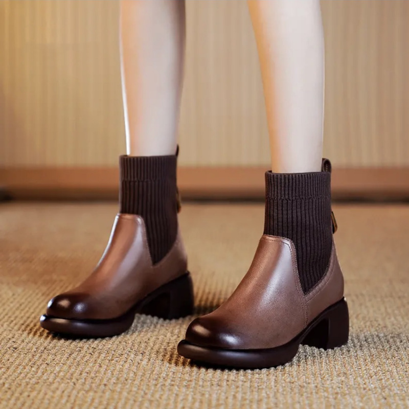 Chaussures Martin en cuir véritable ShoeVault Foreign Trade Cross-Border pour femmes, collection automne-hiver 2024, modèle polyvalent à enfiler et extensible_voghion.com