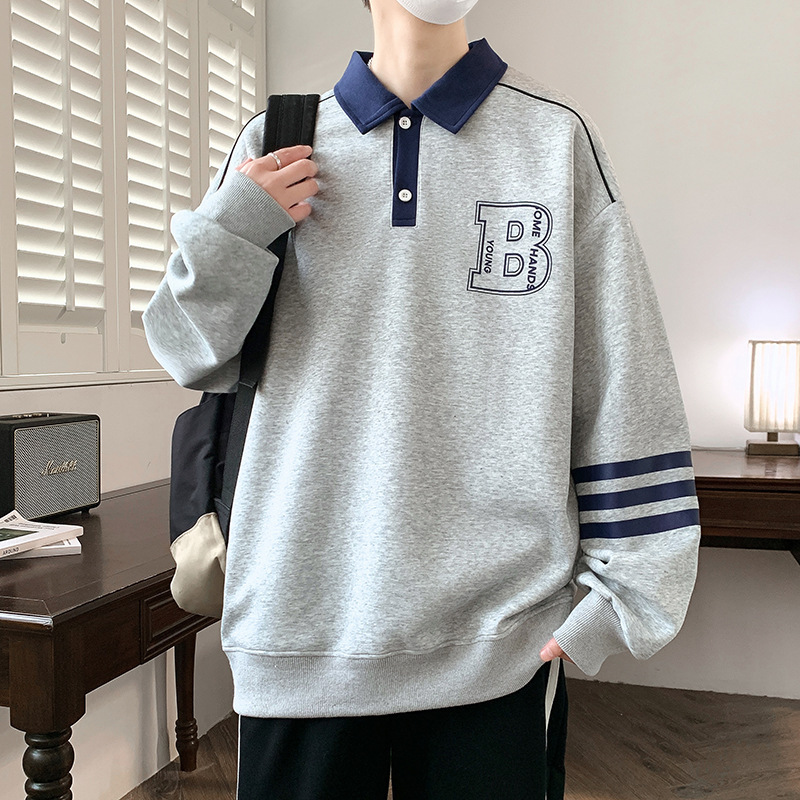 Polo collar sweatshirt for teenagers, spring and autumn, for boys aged 13-15, stylish trendy long-sleeve men's clothing, autumn wear Polo collar sweatshirt for teenagers, spring and autumn, for boys aged 13-15, stylish trendy long-sleeve men's clothing, autumn wear