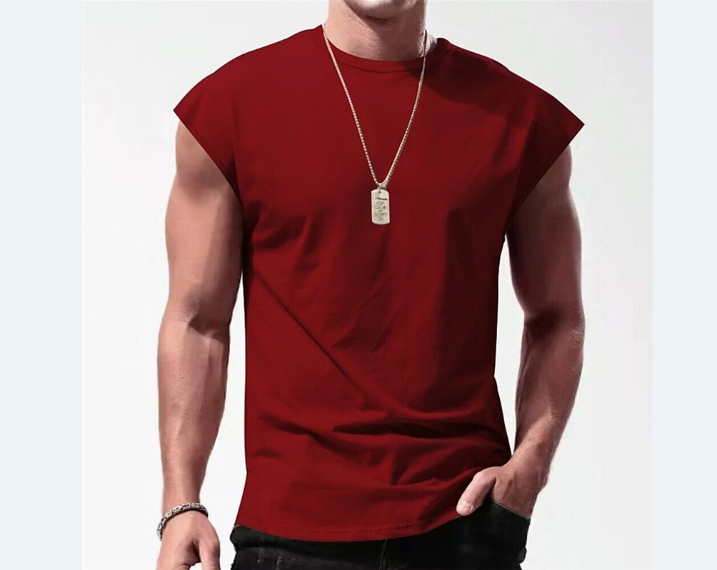 Cotton Fabric Type Regular Top Length Men's Solid Color T-shirt Men's Clothing