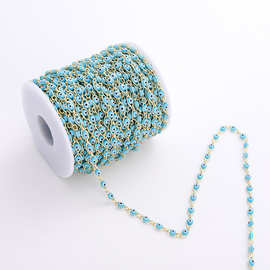 欧美跨境新品恶魔之眼黄铜手工链服装鞋包钻链饰品辅料配件批发