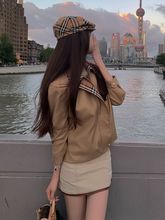 东京日落 卡其色格子风衣夹克外套+半裙两件套女秋气质设计感套装