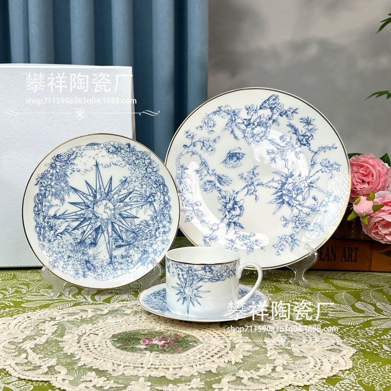 Dijia Lucky Star Coffee Cup and Saucer Set Bone China Afternoon Tea Cup Western Dinner Plate Tableware Bowl Spoon High-End Gift Wholesale
