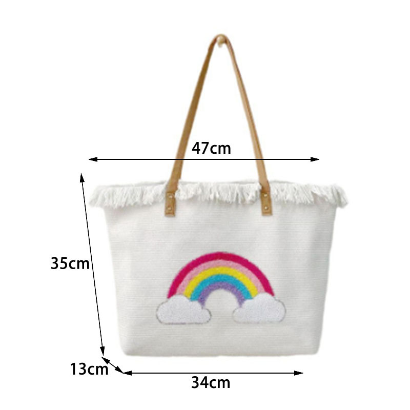 Large Size Women's Large Canvas Rainbow Elegant Streetwear Square Zipper Tote Bag