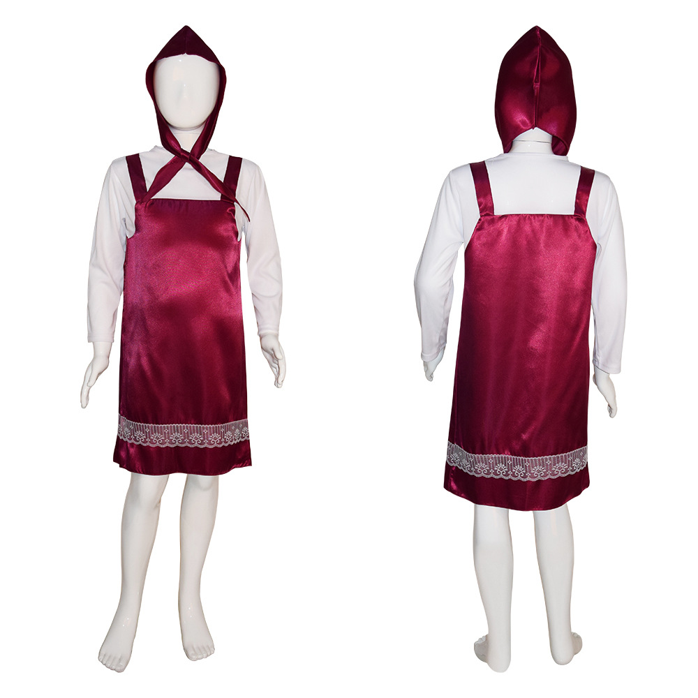 Halloween Martha with Bear Animation Cartoon Character Costume Cosplay Children's Performance Little Red Riding Hood Costume