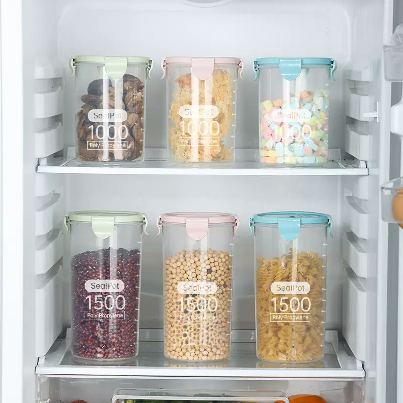 厨房透明密封罐塑料家用五谷杂粮收纳盒圆形带盖食品奶粉储物罐