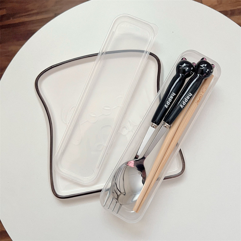 검은 고양이 포크 젓가락 (투명 상자)