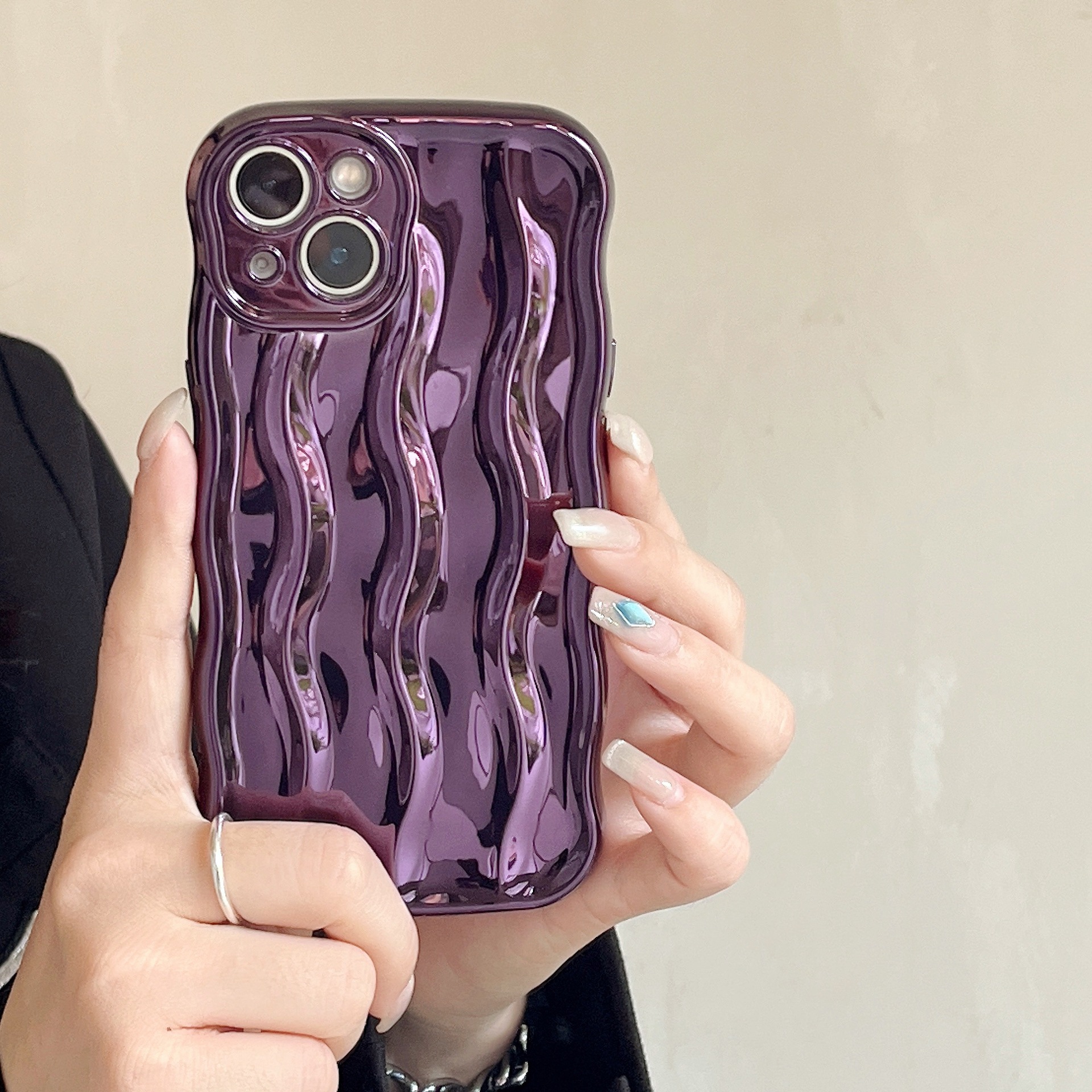 Electroplated water ripple suitable for iPhone 13 phone case, solid color Apple 15 promax, new 14 women 12, high-end_voghion.com