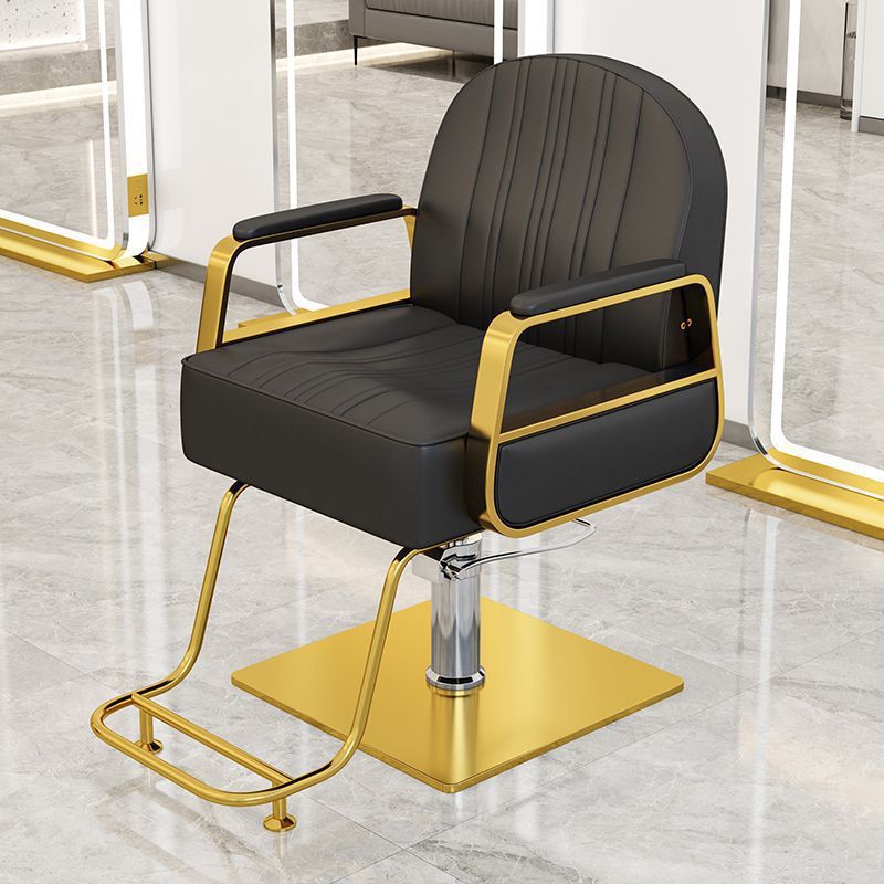Reposabrazos de cuero negro, oro, placa cuadrada de acero inoxidable