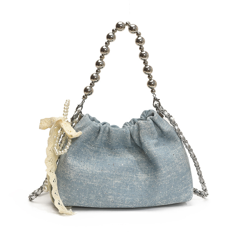 Bolso de cubo de moda coreana 2025 nuevo bolso con cuentas gypsophila bolso de hombro con diamantes bolso de mensajero de cadena mujer