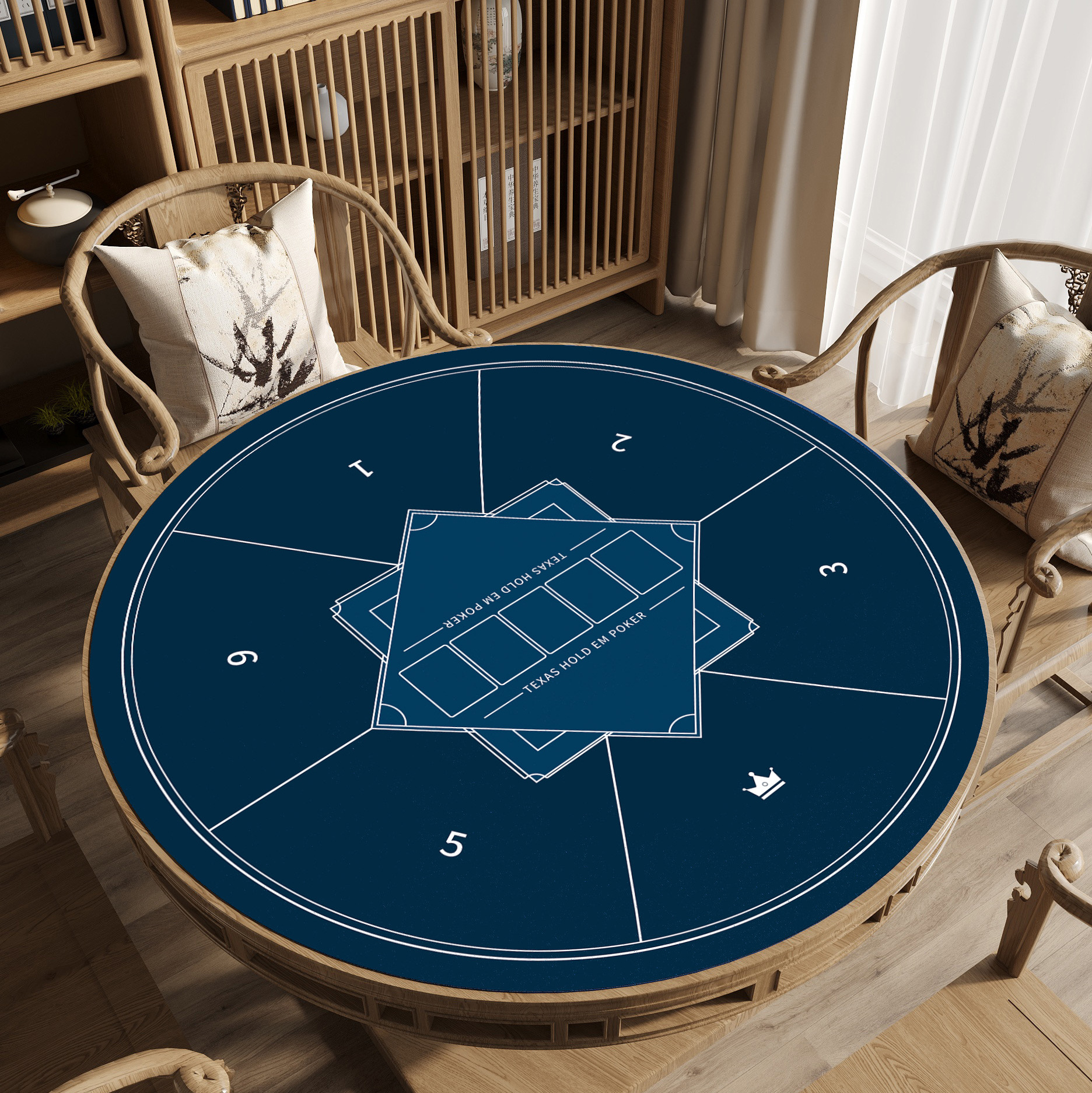 Round Texas Hold'Em Special Table Mat, Poker Tablecloth, Stain-Resistant and Easy-Care Tablecloth, Crystal Velvet Anti-Slip Mat