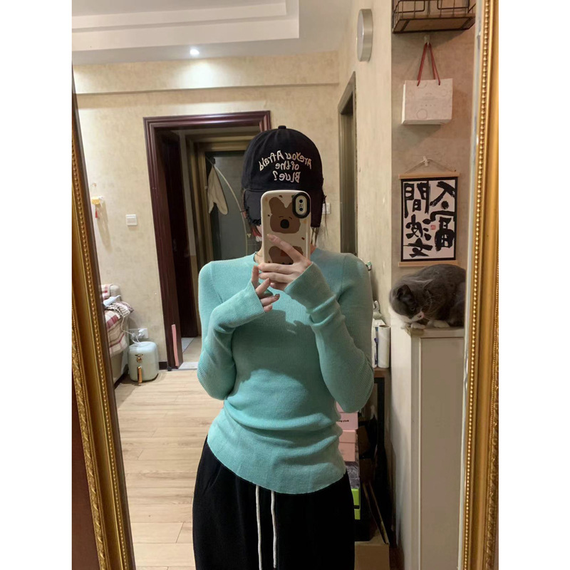 深灰色针织打底衫女秋冬穿搭高级感超好看的内搭毛衣圆领长袖上衣|undefined
