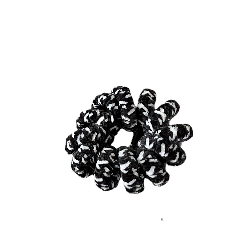 Anello per capelli con linea telefonica grande e spessa, corda per capelli con stampa leopardata, corda per capelli con punta ondulata in bianco e nero, tendine in gomma, accessori per capelli senza tracce_voghion.com