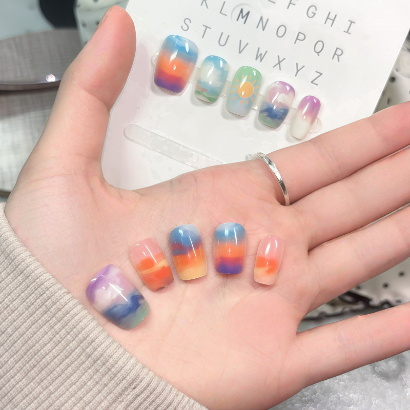 Oil Painting Texture, Dreamy and Beautiful, Sea Dream Sunset, Gradient Nail Art, Romantic Healing Style, Removable Nail Pieces Oil Painting Texture, Dreamy and Beautiful, Sea Dream Sunset, Gradient Nail Art, Romantic Healing Style, Removable Nail Pieces