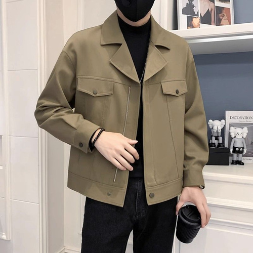 Men's Short Jacket Trendy Casual Outerwear 2025 Autumn/Winter Hipster Style Square Collar Topcoat