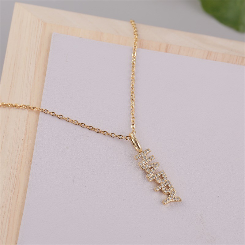 Simple Copper Inlaid Zirconium Happy Letter Necklace Wholesale Nihaojewelry display picture 6