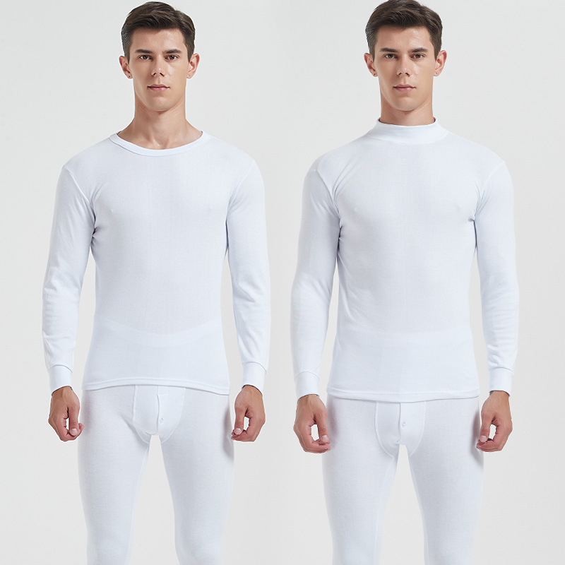 Men's Autumn Thermal Underwear Set with Round Neck, Suitable for Young and Middle-Aged, Half-High Collar Base Layer Shirt, Winter Pajamas, Cotton Thermal Top