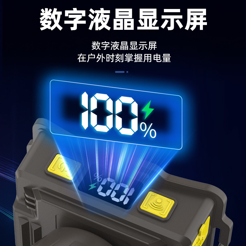 LCD digital eléctrico faro acampar al aire libre a caballo lámpara de pesca LED de luz fuerte montado en la cabeza detector de inducción del faro