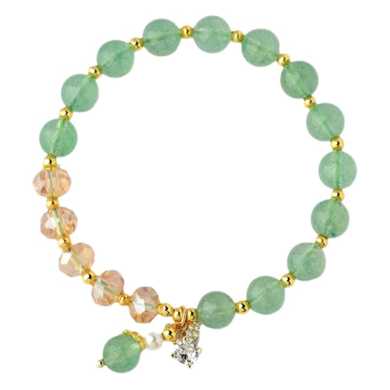 Venta al por mayor de cristal natural verde fresa cristal pulsera cuentas cortadas diamante conejo orejas colgante dulce fresco pulsera joyería