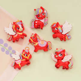 可爱大红新年翅膀马 diy奶油胶手机壳鞋扣发夹冰箱贴树脂饰品配件