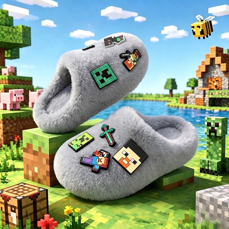 My World children's cotton slippers, cute autumn and winter design, soft-soled, for boys, indoor non-slip fluffy slippers
