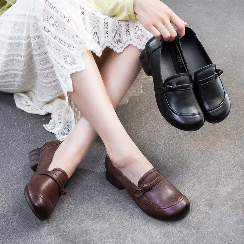 Jiezu 2025 Autumn New Shallow Retro Comfortable Commuter Small Heel Women's Shoes Lightweight Casual Fashion Versatile Jiezu 2025 Autumn New Shallow Retro Comfortable Commuter Small Heel Women's Shoes Lightweight Casual Fashion Versatile