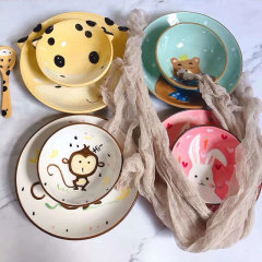 子供ボウルセラミック家庭用かわいい漫画皿ボウルカップ食器皿セットクリエイティブウサギ赤ちゃん少女心