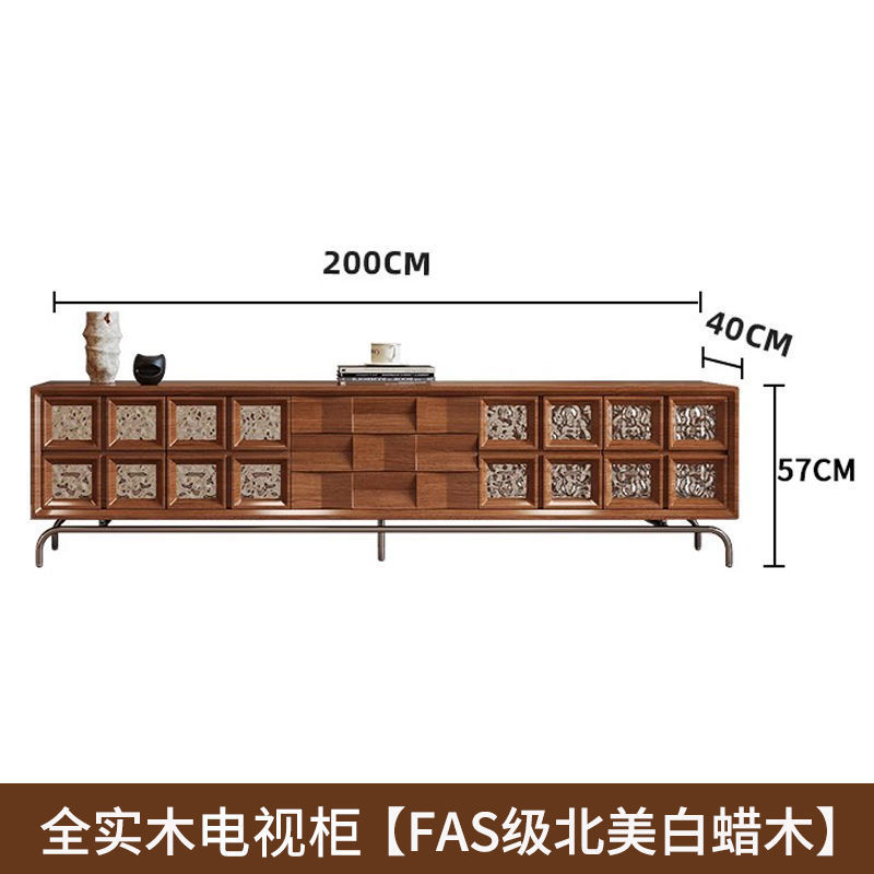 法式中古风实木白蜡木电视柜客厅家用置物落地柜收纳边柜一体地柜|undefined