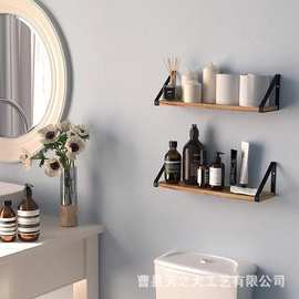 复古木质墙壁置物架卧室壁挂式隔板储物架厨房用品调料整理架书架