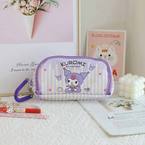 Cartoon PU large-capacity retractable portable student pen bag double-layer compartment travel storage cosmetic bag storage bag