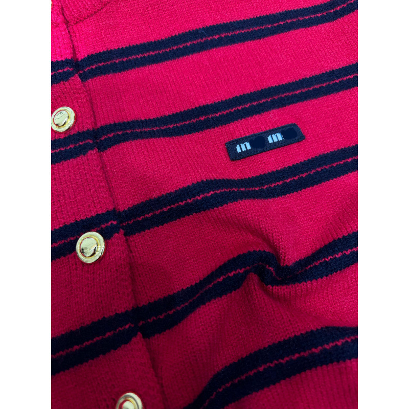 Red and Black Striped Color-Blocked Cardigan Sweater for Women 2025 Winter New Style Christmas and New Year Outfit Loose Knit Top