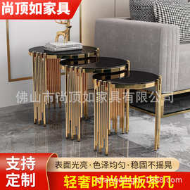 大理石角几圆形客厅沙发边几不锈钢圆几轻奢阳台小茶几休闲小圆桌
