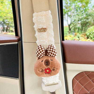 car seat belt shoulder guard: Seat belt shoulder pad - bow-rich-flower-capibala-1-puff-shoulder-pad
